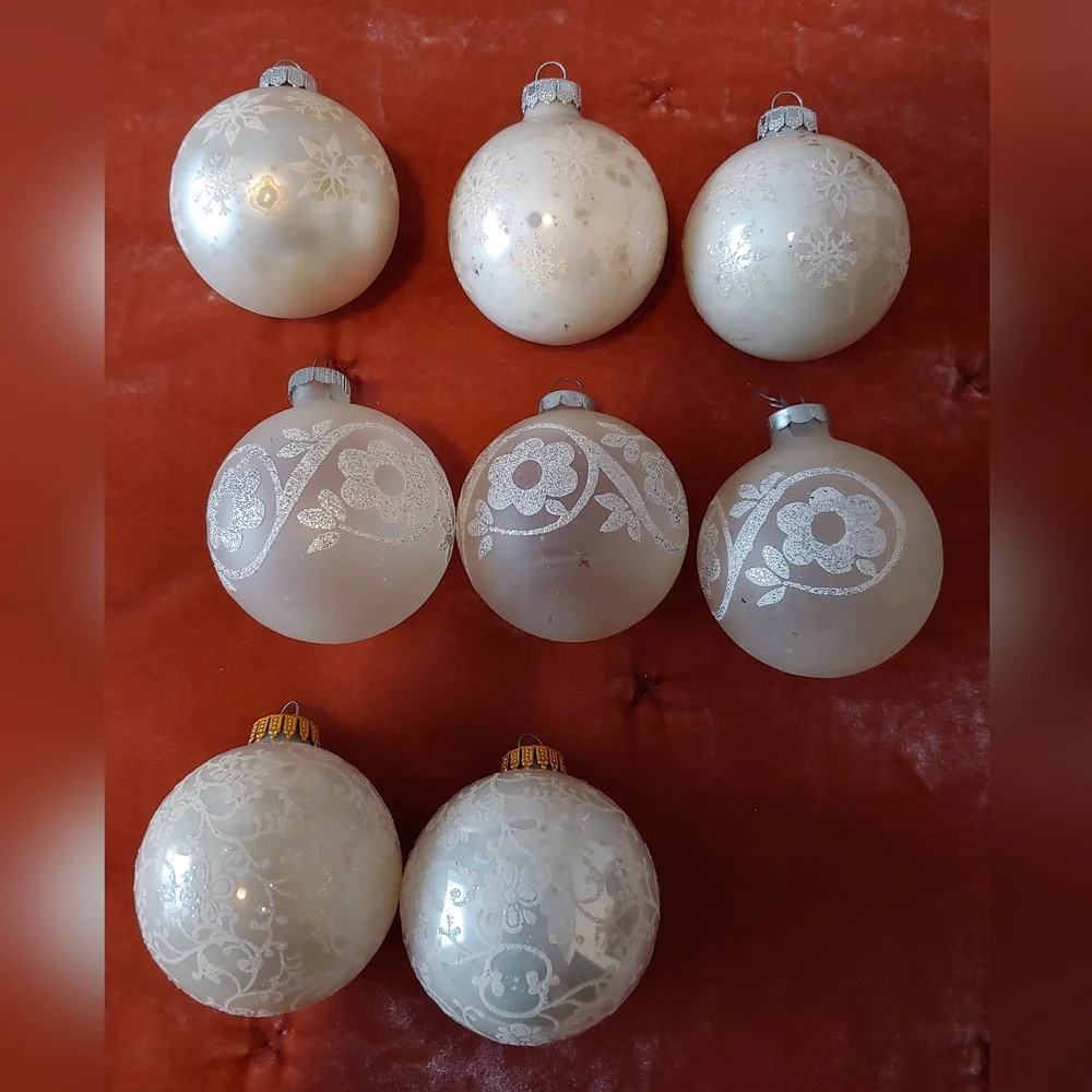 Vintage white Christmas ornaments - set of 8
